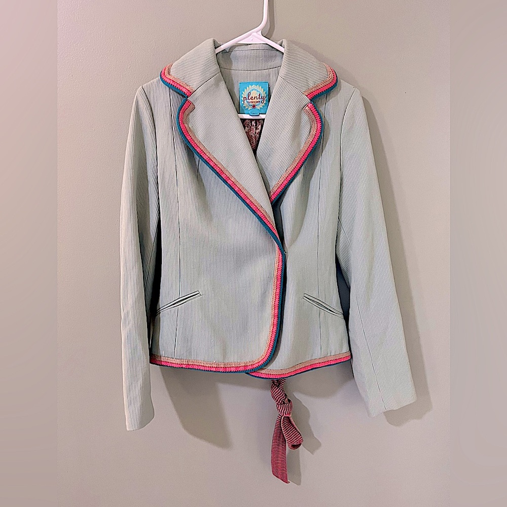 Plenty by Tracey Reese wool/cotton blazer jacket with woven belt size 8